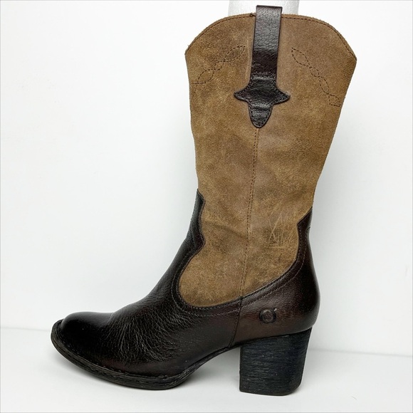 Born Sonoma Brown and Tan leather Heeled cowboy Boots - Picture 5 of 12